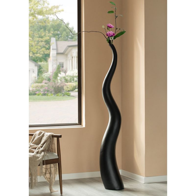 Uniquewise Tall Animal Horn Shape Floor Vase: Elegant Ceramic Black Accent for Entryway, or Living Room Decor - Nature-Inspired Modern Antler Design, 4 of 9