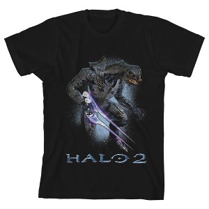 Halo 2 Arbiter & Logo Youth Black Crew Neck Short Sleeve T-shirt - 1 of 4