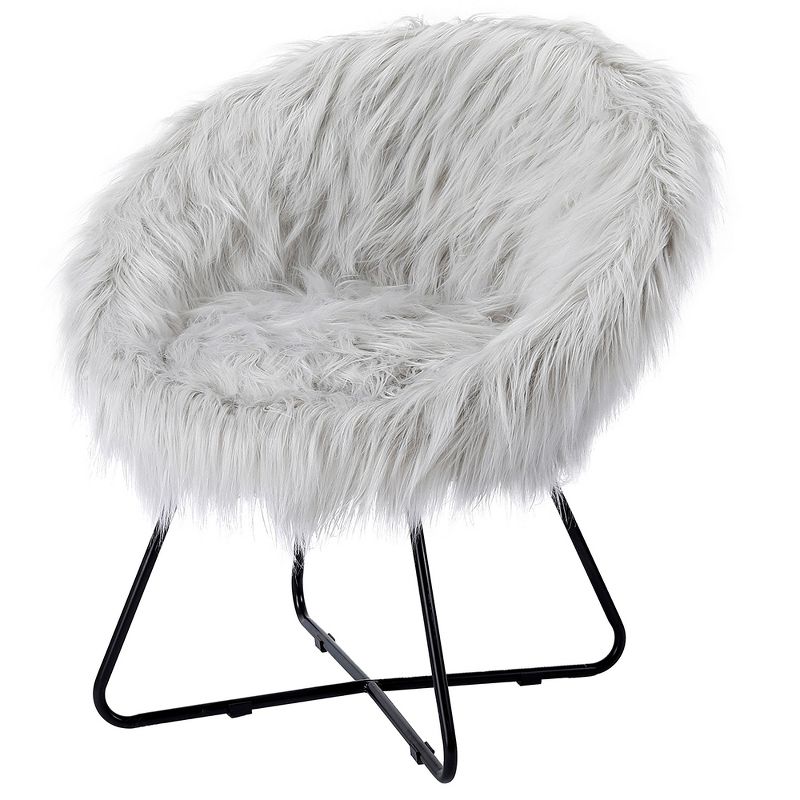 BirdRock Home Grey Faux Fur Papasan Chair with Black Legs, 1 of 7