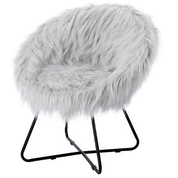BirdRock Home Grey Faux Fur Papasan Chair with Black Legs