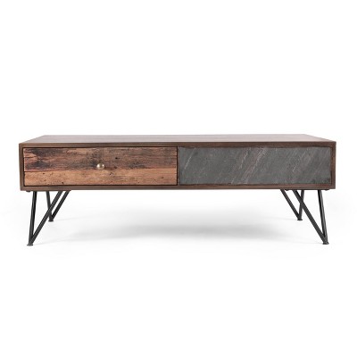 Statham Handcrafted Boho Mango Wood Coffee Table with Drawers Umber Brown - Christopher Knight Home