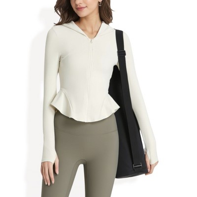 Anna-Kaci Active Women's Peplum Hem Active Zip-Up Jacket with Hood and Thumb Holes