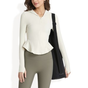 Anna-Kaci Active Women's Peplum Hem Active Zip-Up Jacket with Thumb Holes - 1 of 4