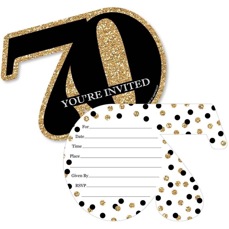 Big Dot of Happiness Adult 70th Birthday - Gold - Shaped Fill-In Invitations - Birthday Party Invitation Cards with Envelopes - Set of 12, 1 of 8