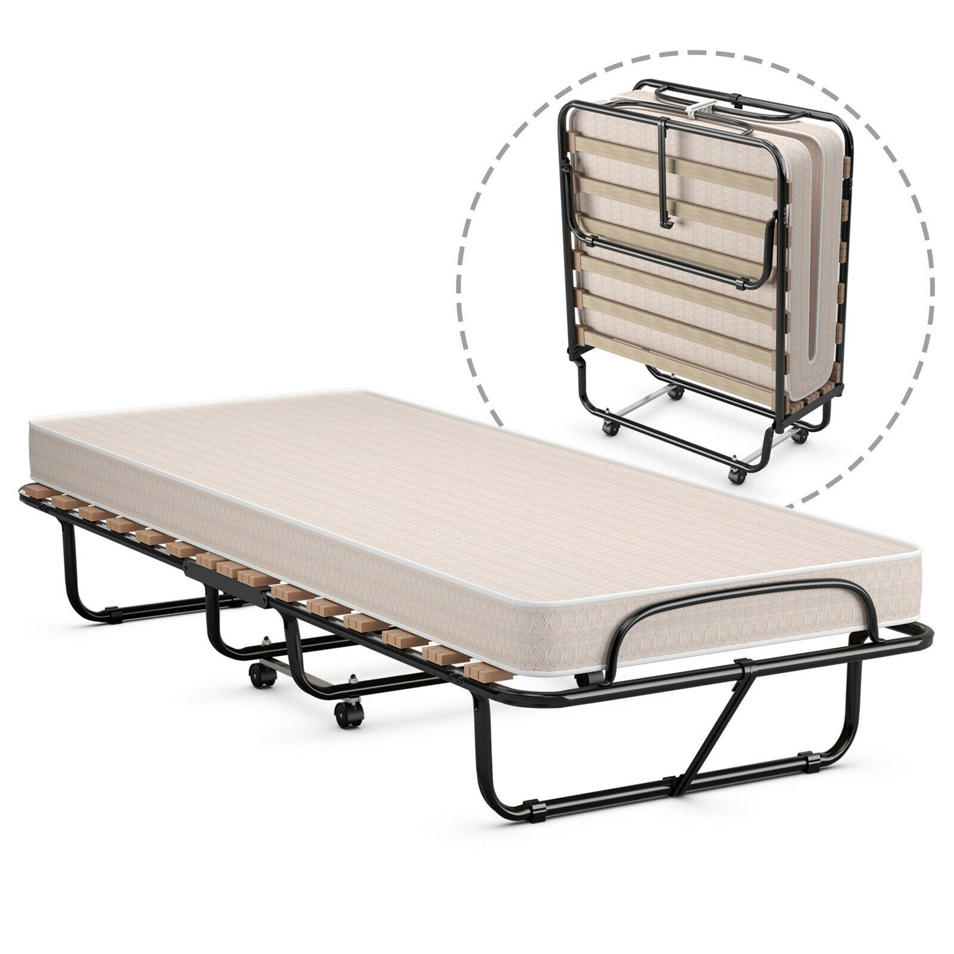 Costway Folding Bed Rollaway Extra Guest W/ Memory Foam Mattress Made in Italy