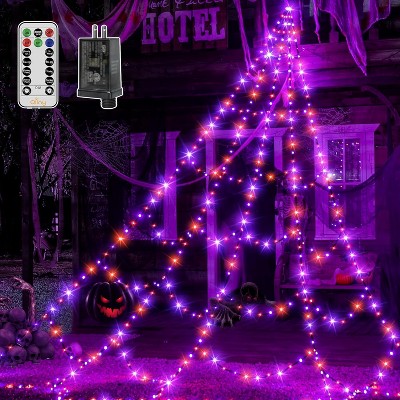 Ollny 454 LED Halloween Web Lights (Purple & Orange, Green Cable, 8 Modes, IP67)