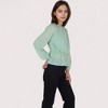 Anna-Kaci Women's Sheer Yoke Long Sleeve Blouse with Ruffle Neckline and Cinched Waist Detail - 3 of 4
