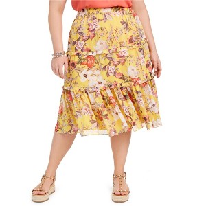 I.N.C International Concepts Womens Tiered Floral Maxi Skirt, Yellow, 2X - 1 of 1