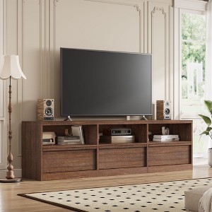 70 inch Wood TV Stand for 80" TVs, Mid Century Modern Entertainment Center with Storage Drawer & Open Shelves, for Living Room/Bedroom - 1 of 4