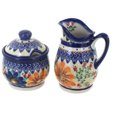 Blue Rose Polish Pottery Autumn Burst Cream & Sugar Set