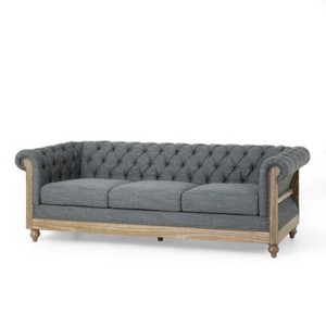 Saragus Chesterfield Tufted 3 Seater Sofa with Nailhead Trim Charcoal/Dark Brown - Christopher Knight Home - 1 of 4
