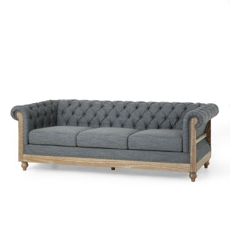 Saragus Chesterfield Tufted 3 Seater Sofa with Nailhead Trim Charcoal/Dark Brown - Christopher Knight Home, 1 of 11