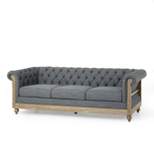 Saragus Chesterfield Tufted 3 Seater Sofa with Nailhead Trim Charcoal/Dark Brown - Christopher Knight Home