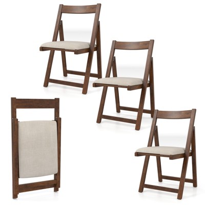 Tangkula Upholstered Dining Chair Set of 4 w/ Curved Backrest Rubber Wood Frame