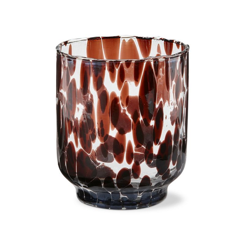 tag Brown Tortoise Print on Clear Glass Tealight Candle Holder, 4.3L x 4.3W x 5.5H inches. Decorative Use Only, 1 of 3