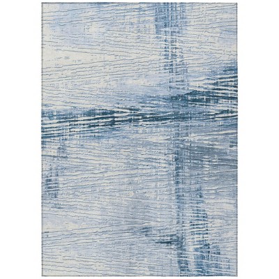 Sky Blue And Ivory Striped Washable Indoor Outdoor Area Rug