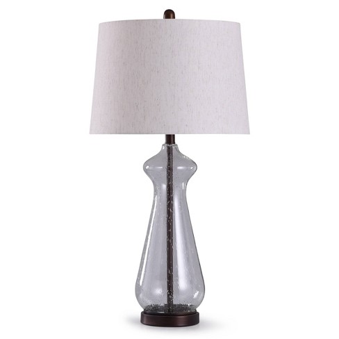Henn&Hart Traditional Clear Glass Table Lamp with Fabric Shade in Blackened Bronze