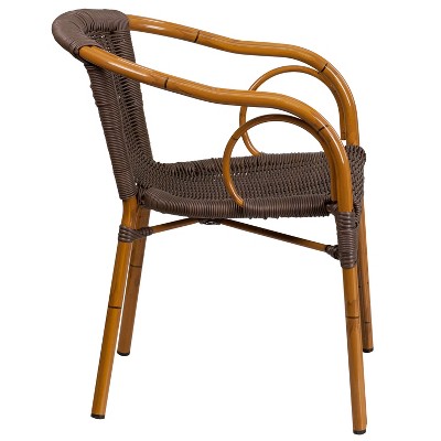 Esna Artistic Dark Brown Rattan Patio Chair with Red Bamboo Aluminum Frame