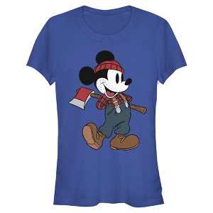 Juniors Womens Mickey & Friends Retro Lumberjack Mickey Mouse T-Shirt - 1 of 2
