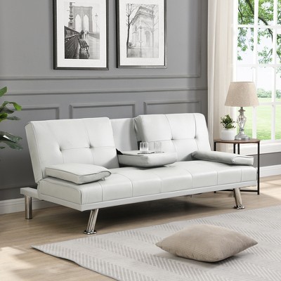 FONTOI Sofa Bed, Sofa Bed with Armrest and Two Holders, Upholstered Couch with Legs for Home living Room, White, 66.1"*28.3"*31.7"