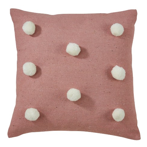 Saro Lifestyle Pom Pom Throw Pillow With Down Filling Pink 22