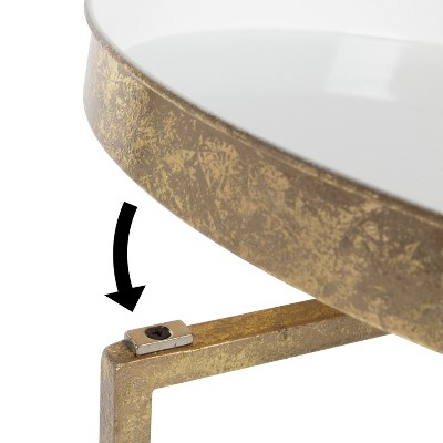 White and Gold Round Metal Foldable Tray Accent Table