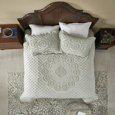 Sage Cotton Queen Bedspread with Textured Accents