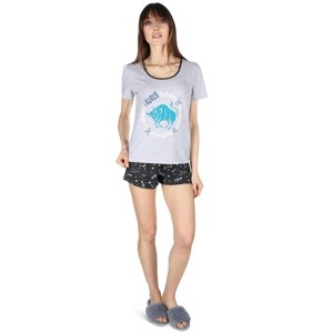 Memoi Women's Taurus Zodiac Sign PJ Short Set Med Gray Heather S - 1 of 4