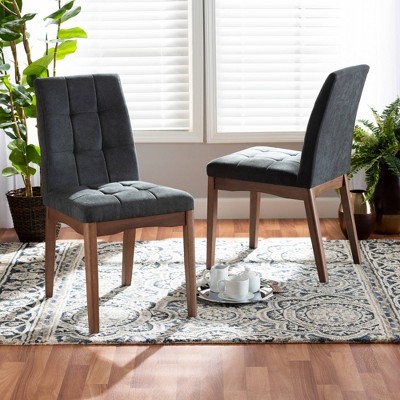 Tara Dark Grey Fabric and Walnut Wood High-Back Arm Chair