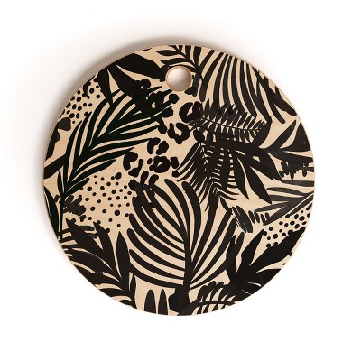 Marta Barragan Camarasa Wild abstract jungle on black Round Cutting Board - Deny Designs
