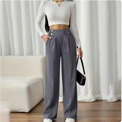 Wikineon Women's High-Waist Wide Leg Pants C Business Casual Trousers with Functional Pockets for Polished Comfort & Versatile Styling,beige, XXL Size