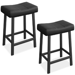 Bar Stools Set of 2, 24" Counter Height Upholstered Padded Barstools with Curved Surface, Ergonomic Saddle Seat, for Kitchen Island, Home Bar - 1 of 4