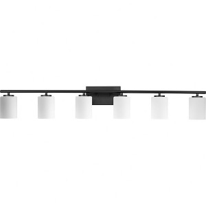 Progress Lighting Replay 6-Light Bath Vanity Bracket, Textured Black, Etched Glass Shades - 1 of 3