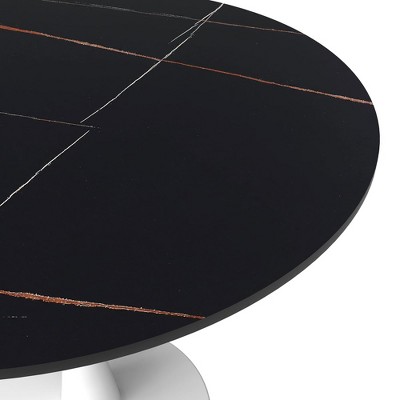 Bristol Round Black Marble Dining Table with White Pedestal Base