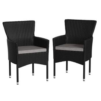 Merrick Lane Patio Chairs with Fade and Weather Resistant Wicker Wrapped Powder Coated Steel Frames & Cushions-Set of 2