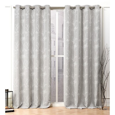 Nicole Miller Turion Floral Room Darkening Blackout Grommet Top Curtain Panel Pair, 52"x108", Dove Grey