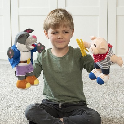 Детские куклы Constructive Playthings Three Little Pigs Hand Puppet Set – 4 Soft Storytelling Puppets for Imaginative Play - All Ages — фото 2