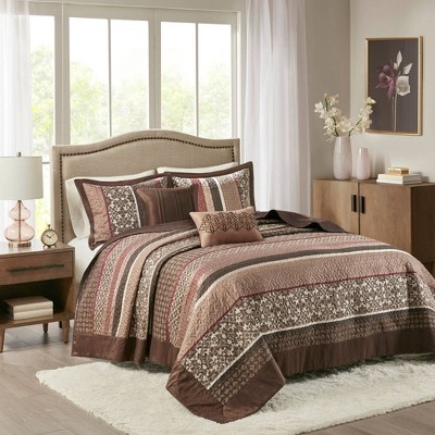 King Red and Brown Reversible Jacquard Bedspread Set