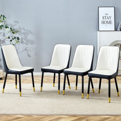 Sapphtopaz Modern Dining Chairs PU Upholstered Living Room Chairs with Metal Legs Mid-Back Chair for Kitchen, Dining Room