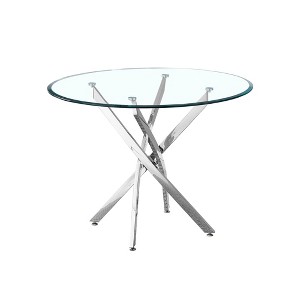 Gulches 36" Round Tempered Glass Dining Table - Silver Stainless Steel Legs, Contemporary Style for 4 People - 1 of 4
