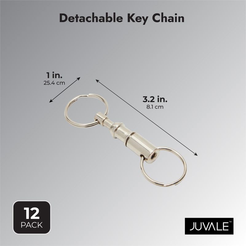 Juvale 12 Pack Quick Release & Detachable Dual Sided Pull Apart Keychain with Key Ring, Silver, 3 of 11