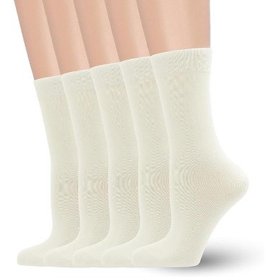 SERISIMPLE Women Soft Thin Viscose Bamboo Crew Socks, Fit Stretchy Casual, Business, Dress Calf Sock Large White 5 Pairs