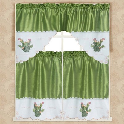 RT Designer's Collection 3 Piece Set Adds Charm Any Kitchen Decor Monarch Cactus Kitchen Curtain 52" x 18" Sage
