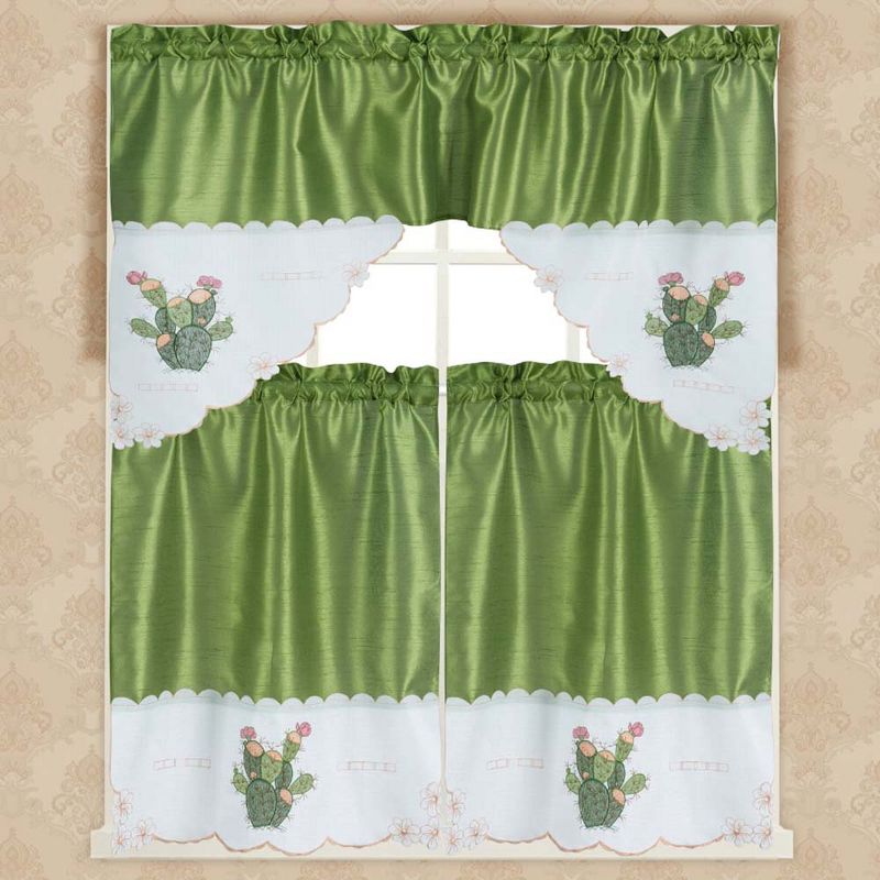 RT Designer's Collection 3 Piece Set Adds Charm Any Kitchen Decor Monarch Cactus Kitchen Curtain 52" x 18" Sage, 1 of 8