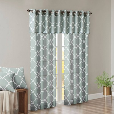 Seafoam Cotton Blend Fretwork Grommet Top Window Valance