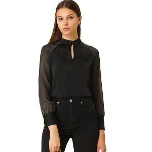 INSPIRE CHIC Women's Long Sleeve Keyhole Neck Sheer Satin Blouse Shirts - 1 of 4