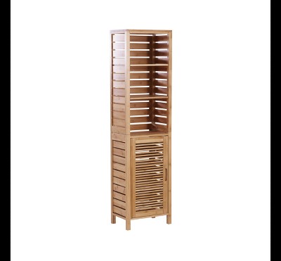 Bracken Vertical Bamboo Storage Cabinet with Hidden Shelves - Brown