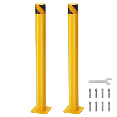 Safety Bollard, Steel Safety Bollard 2 Pack - Heavy-Duty Yellow 4.5" Diameter with 8 Anchor Bolts for Driveway Traffic Control Barriers