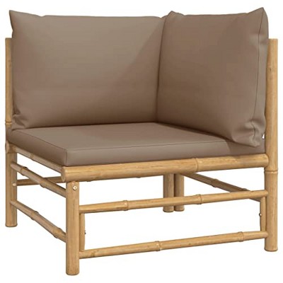 vidaXL Outdoor Corner Sofa with Taupe Cushions, Modular Furniture Set, Bamboo with Natural Finish, Comfortable Backrest and Thick Padding