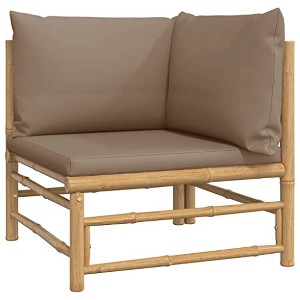 vidaXL Outdoor Corner Sofa with Taupe Cushions, Modular Furniture Set, Bamboo with Natural Finish, Comfortable Backrest and Thick Padding - 1 of 4